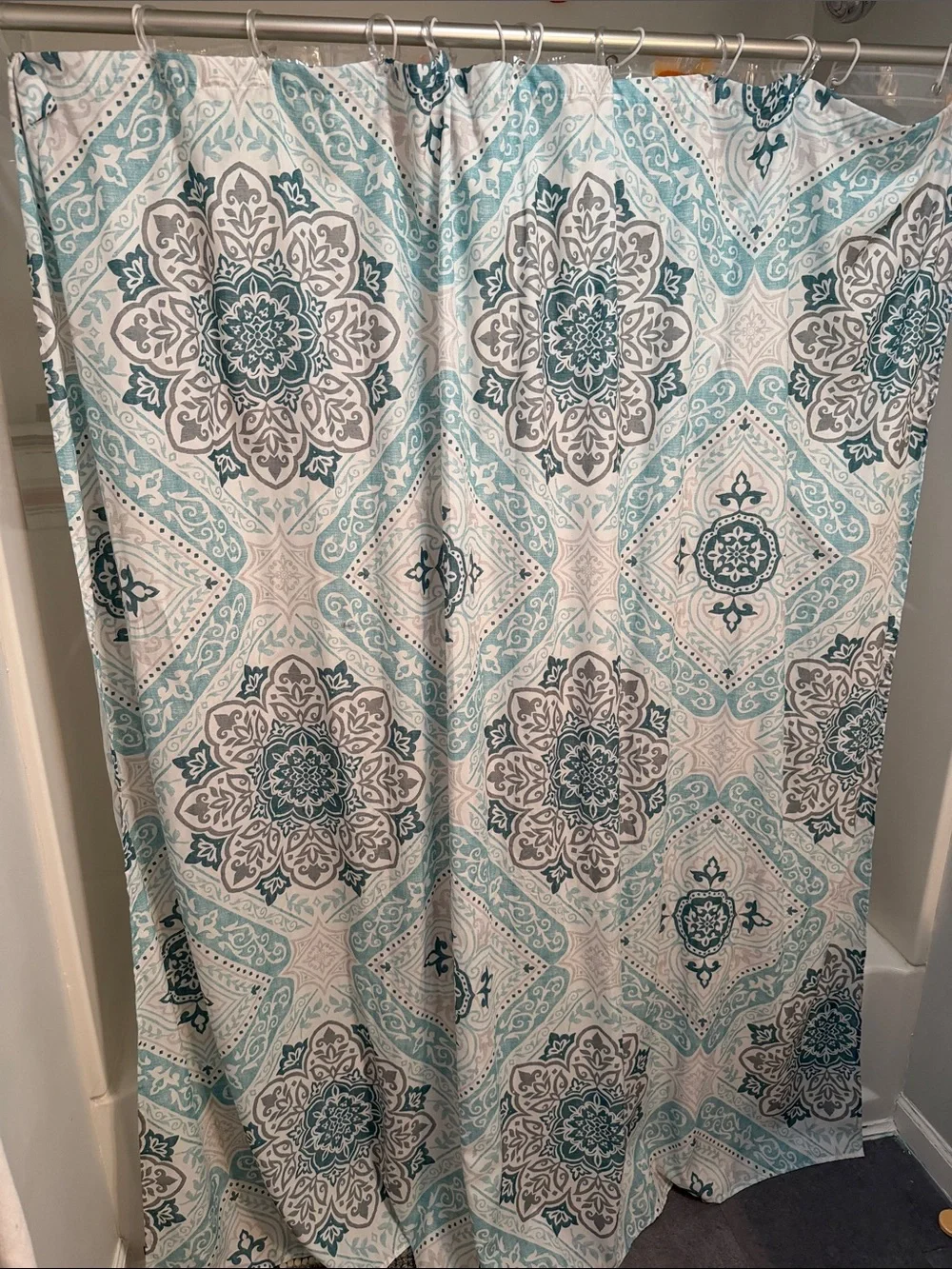 Teal and Gray Patterned Shower Curtain - Home Bath